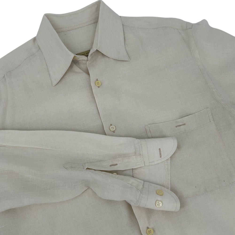 Concrete Classic Nouveau Mens Small Beige Linen Button Down Long Sleeve Shirt